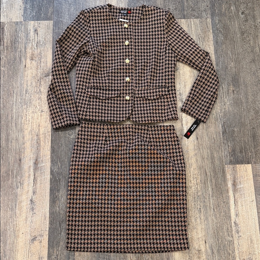Black and Brown Houndstooth Skirt Suit Set